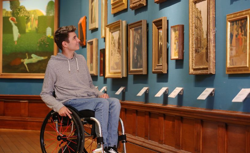 Man in wheelchair at Victoria Art Gallery in Bath